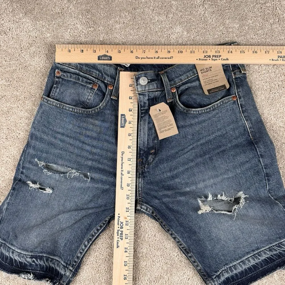 Levi's 412 Jean Shorts NWT New Slim Fit Distressed Ripped Denim Blue Men's 32 9